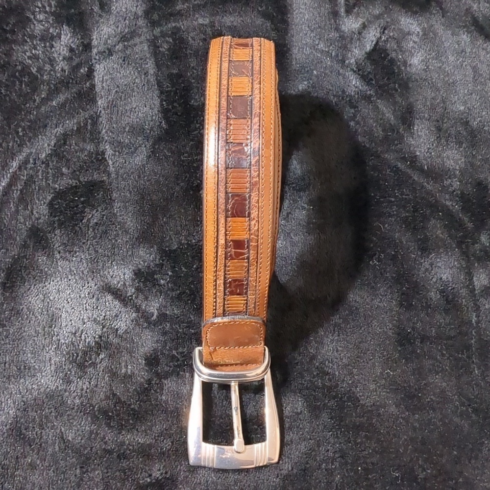 Cālé Genuine Lizard Skin Belt Size 32 (39") Brown Made in Spain - Picture 1 of 10